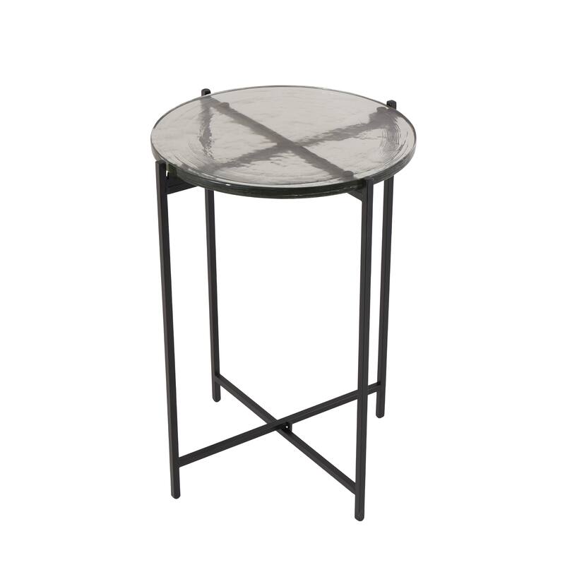 Gold or Black Metal X-Shaped Side End Accent Table with Textured Glass Tabletop