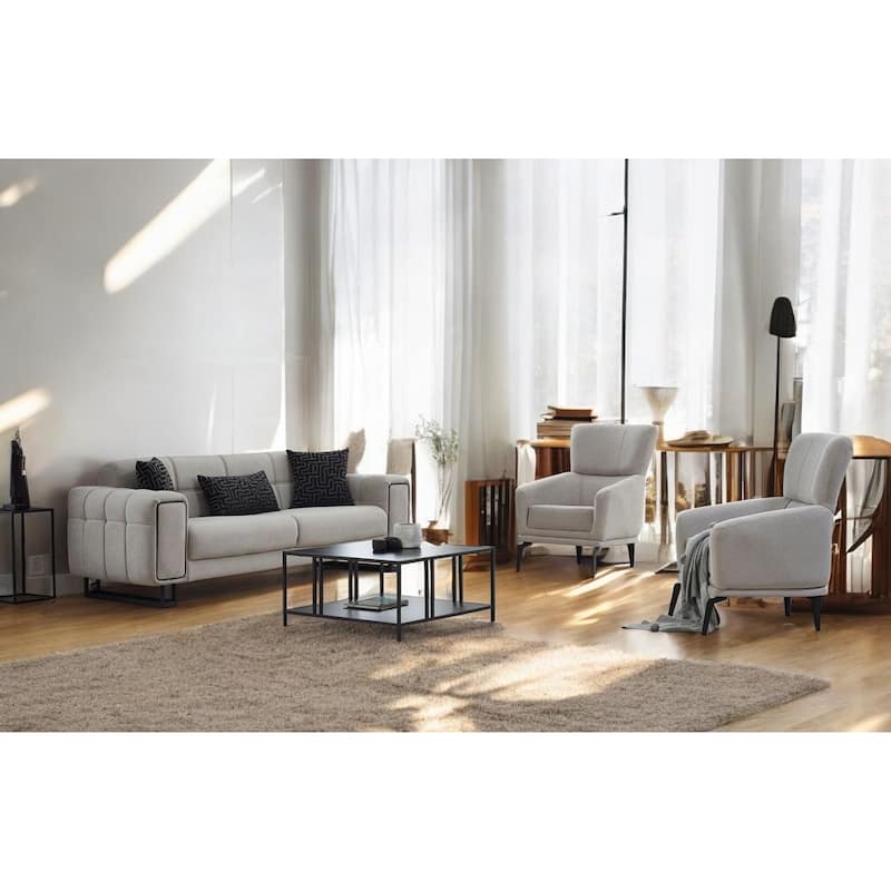 Belora 3 Pieces Living Room Sets 1 Sofa 2 Chair - Grey