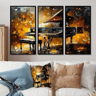 Designart - Orange Black Piano On Stage IV - Music Piano Wall Art Set ...