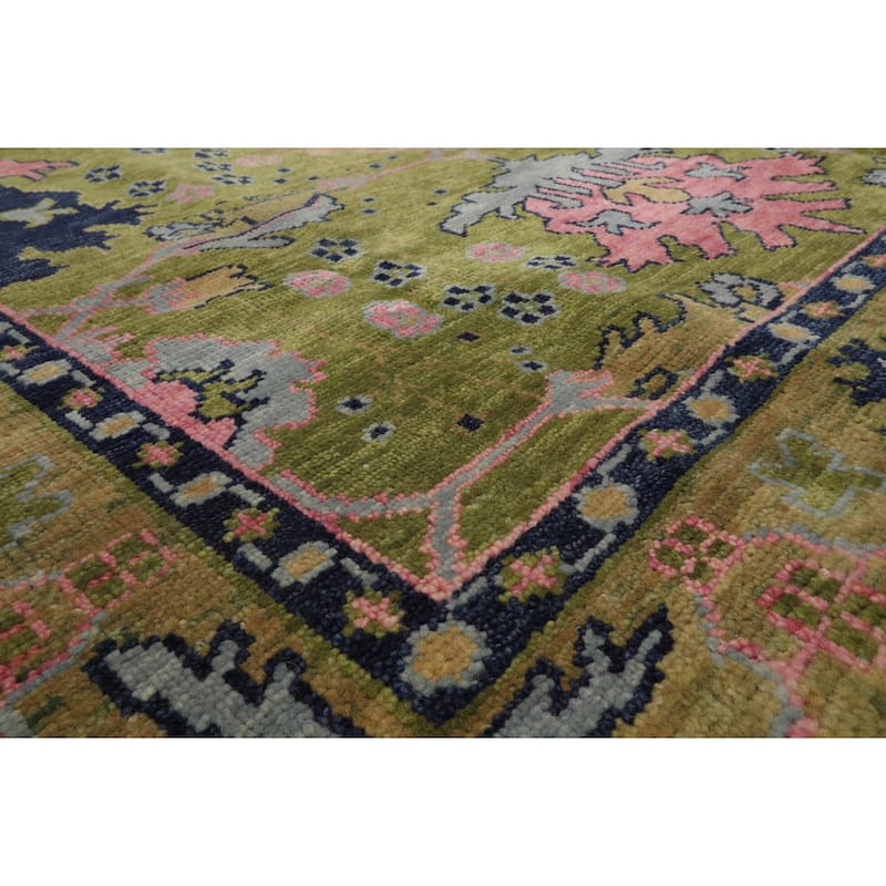 Hand Knotted Arts and Craft Green,Rust Turkish Oushak Wool Traditional Oriental Area Rug