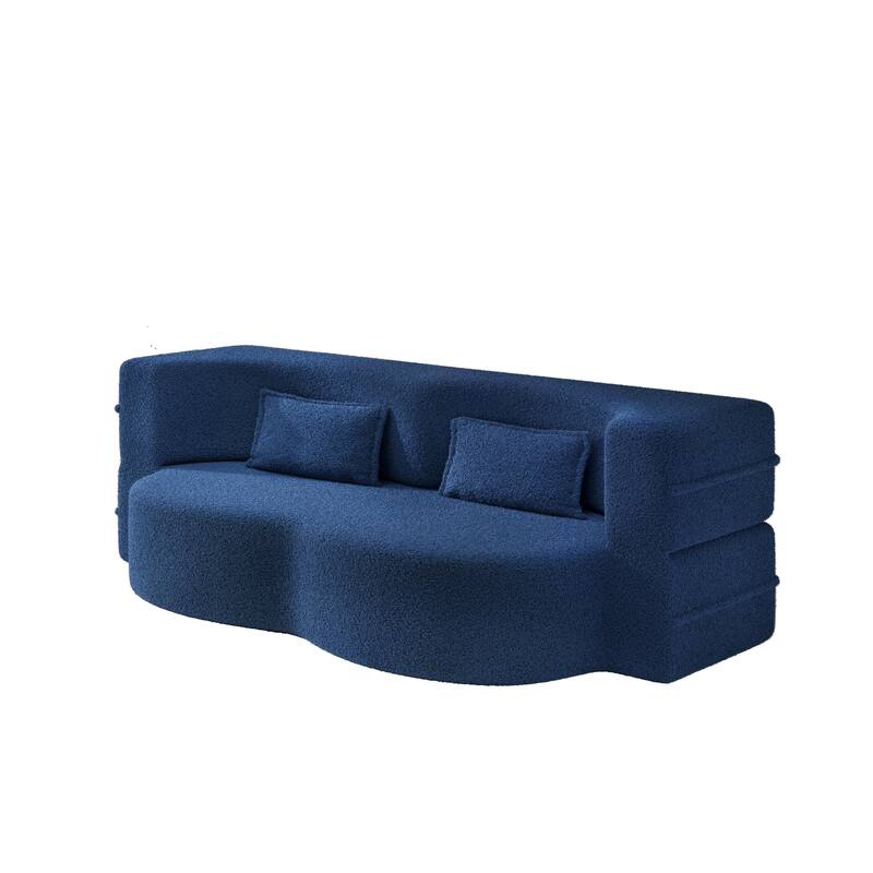 Convertible Floor Sofa with Teddy Fabric, Twin Mattress & No Assembly