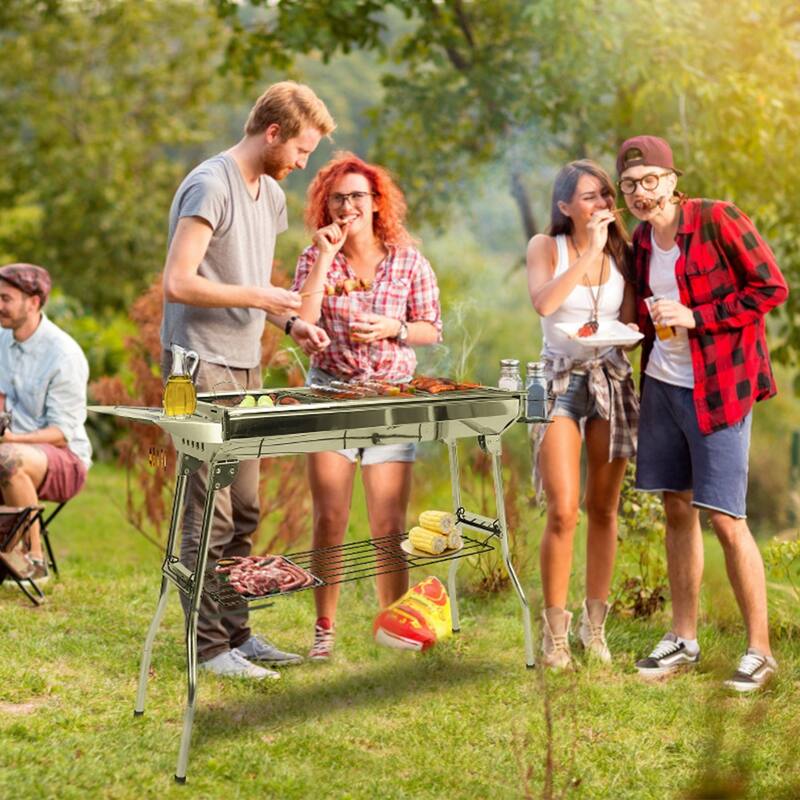 Portable Charcoal Grill Foldable BBQ Suitcase Grill for Camping - 38.98 x 13.39 x 27.56in