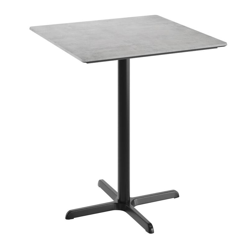 Commercial HPL Tabletop with Bar Height Crisscross Base - 36"W x 36"D x 42"H - Gray Faux Concrete/Black Base