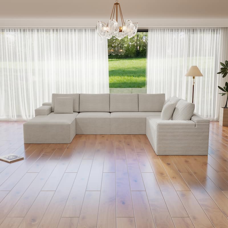 Oversized Sectional Modular Couch, Cloud Couches for Living Room, Deep Seat Upholstered Sleeper Sofa, U Shaped Couch with Chaise