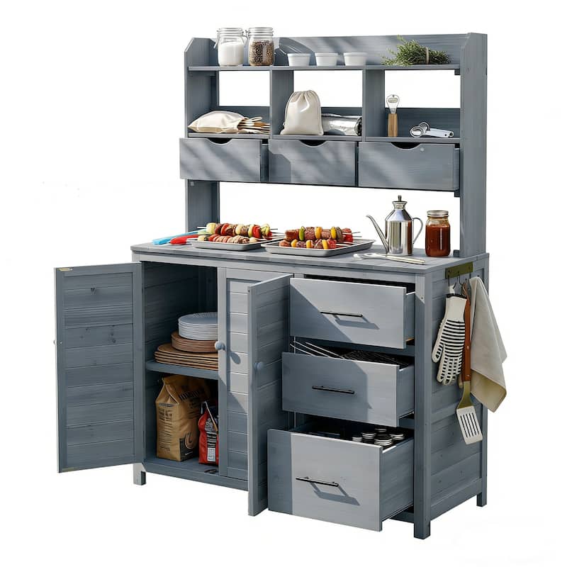 Roomfitters Garden Potting Bench with Storage Hutch, Outdoor Potting Table with 6 Drawers and Cabinets, Shelves