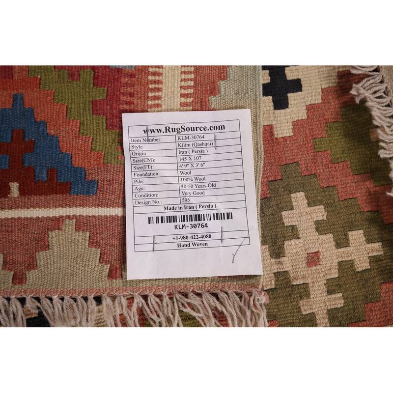Vegetable Dye Kilim Qashqai Persian Vintage Foyer Vintage Wool Carpet - 3'6"x 4'9"