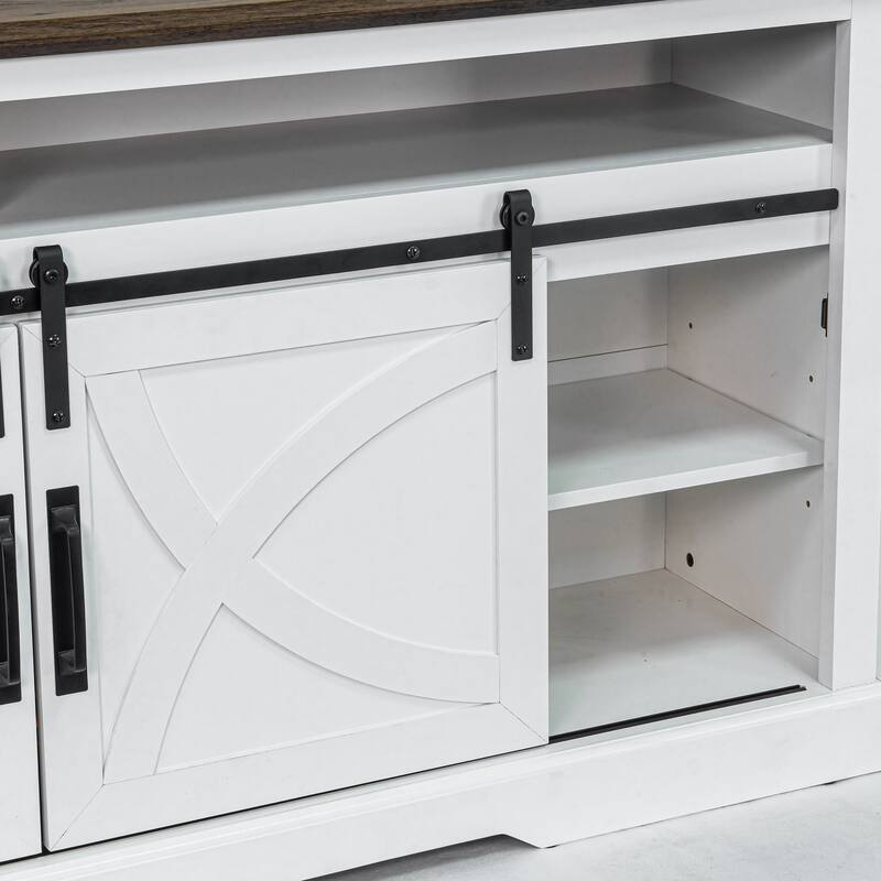 68" Farmhouse White Electric Fireplace TV Stands Console for 78-inch TV with Remote