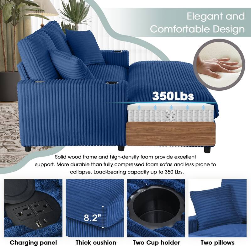 GDFStudio - Polyester 50.9" Loveseat Chaise with Cup Holders