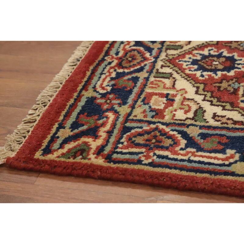 Hand Knotted Oriental 100% Wool Carpet Traditional Medallion Oranges & Rust Heriz (serapi) Area Rug - 3' 0'' X 2' 0''
