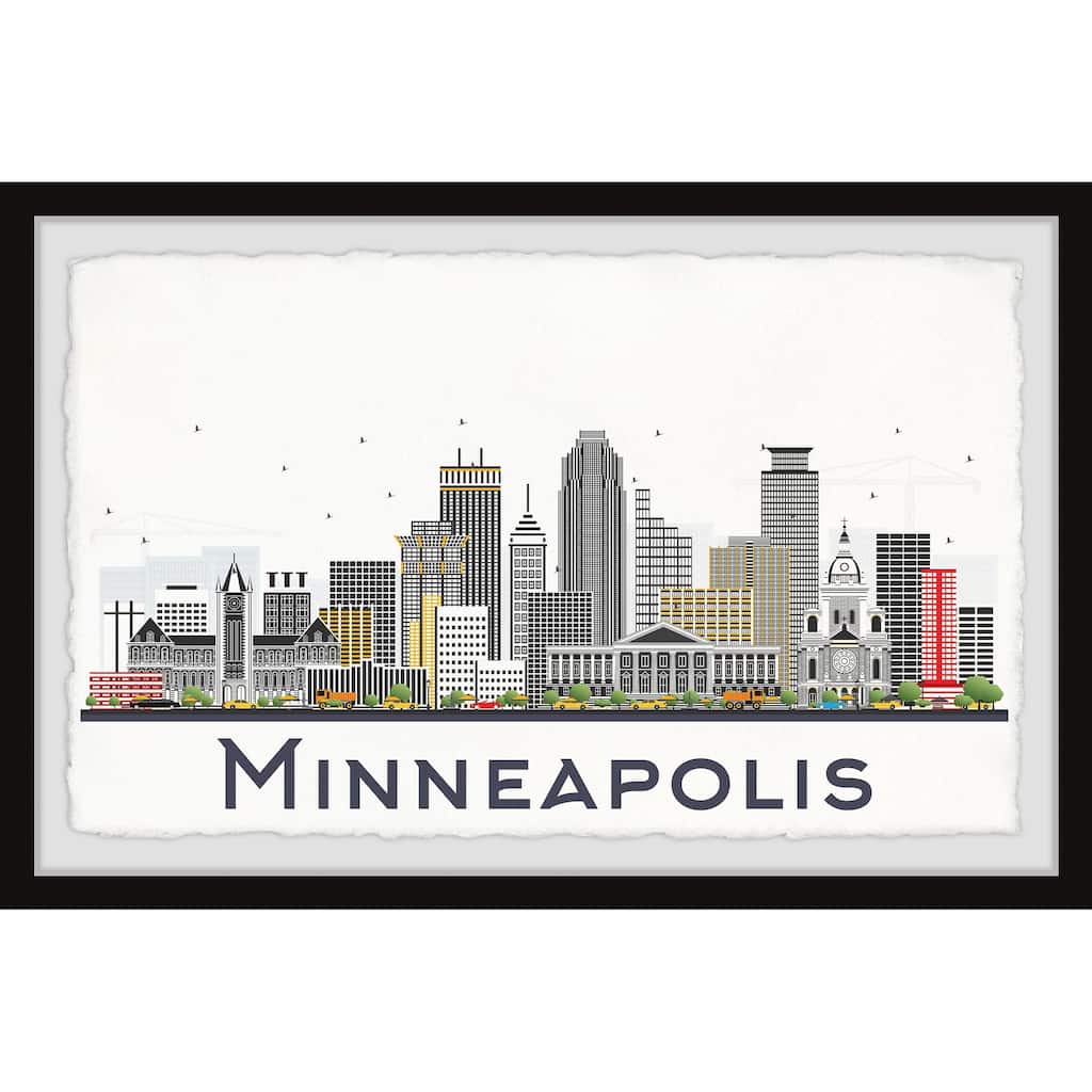 'Minneapolis City Skyline' Framed Painting Print