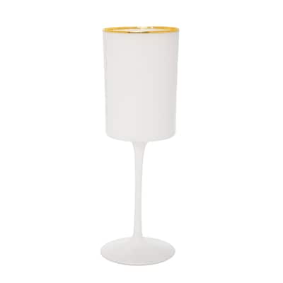 Set of 6 White Square Shaped Water Glasses with Gold Rim - 9.25"H