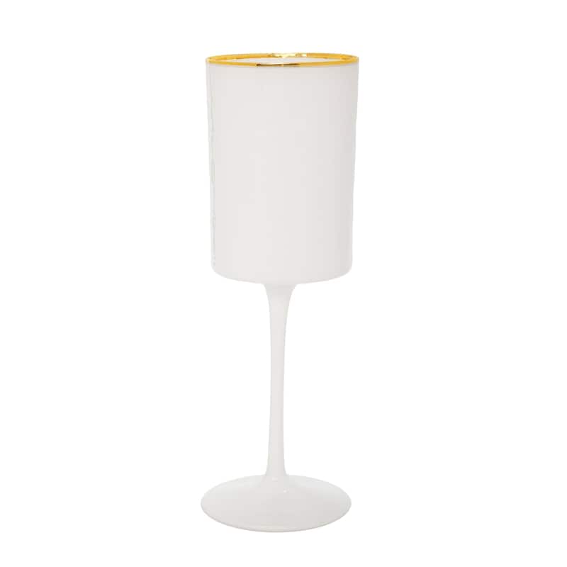 Set of 6 White Square Shaped Wine Glasses with Gold Rim