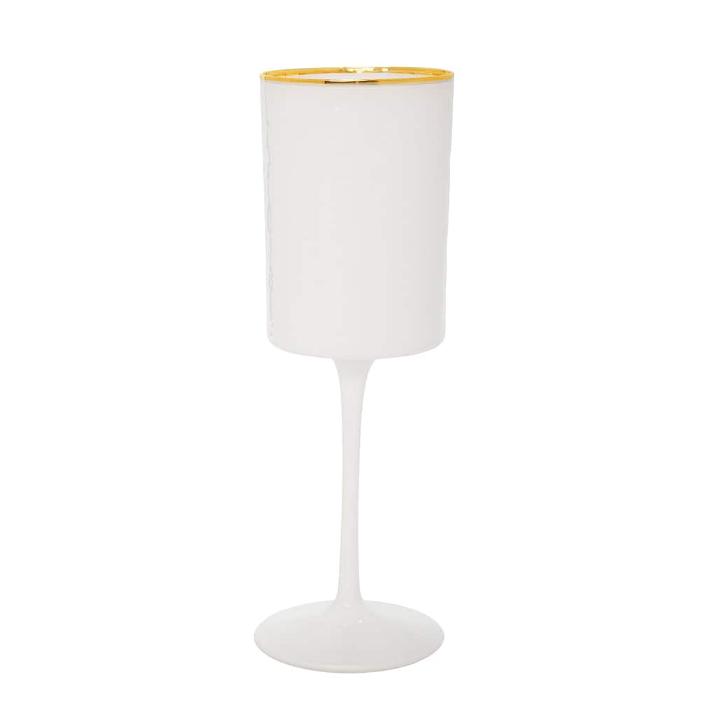 Set of 6 White Square Shaped Wine Glasses with Gold Rim