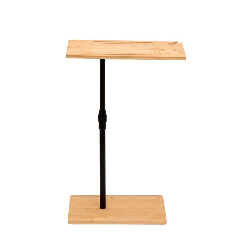 Adjustable Bamboo Sofa Tray Table with Rotating Stand & Storage
