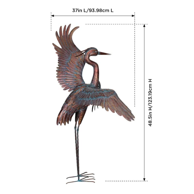 Copper Patina Heron 48" - Dancing - 37"x19"x48.5"