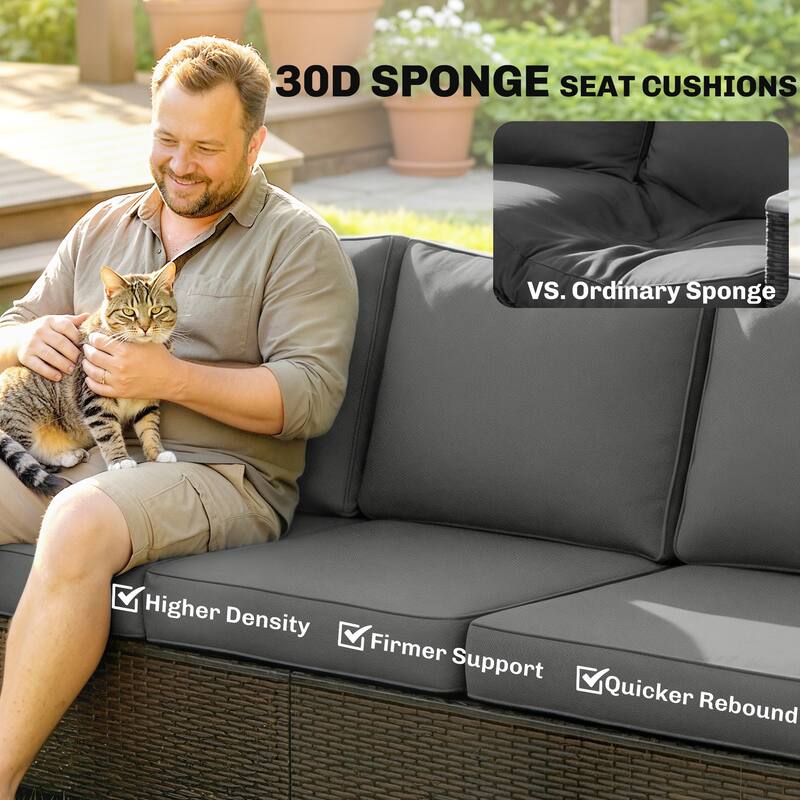 Outsunny 3 Seater Outdoor Couch Sofa, PE Wicker Patio Couch with Wide Deep Seating, 4" Foam Cushions