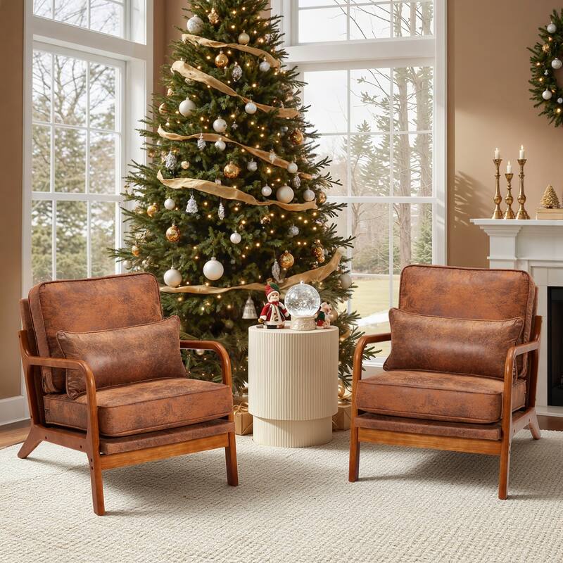 EROMY Mid-Century Modern Accent Chair - Solid Wood Frame Armchair for Living Room, Lounge, or Balcony