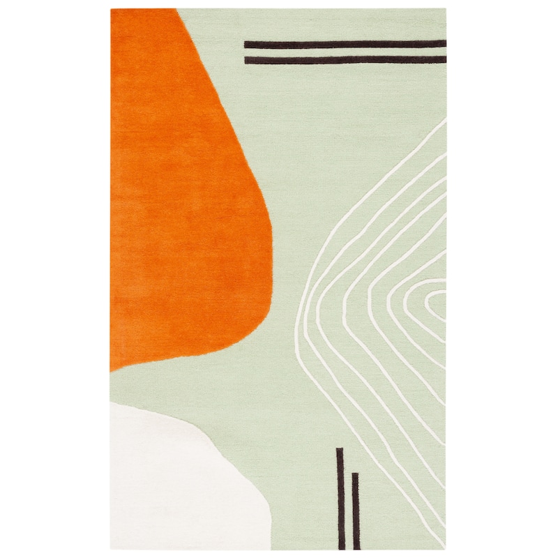 SAFAVIEH Handmade Rodeo Drive Vutka Mid-Century Modern Wool Rug - 6' Square - Green/Rust - Square