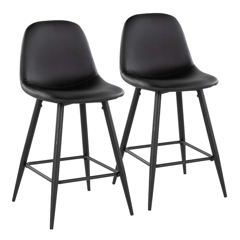 Lumisource Counter Stool in Black Metal and Blue Fabric, Set of 2 - 20"Lx17.25"Wx34.75"H