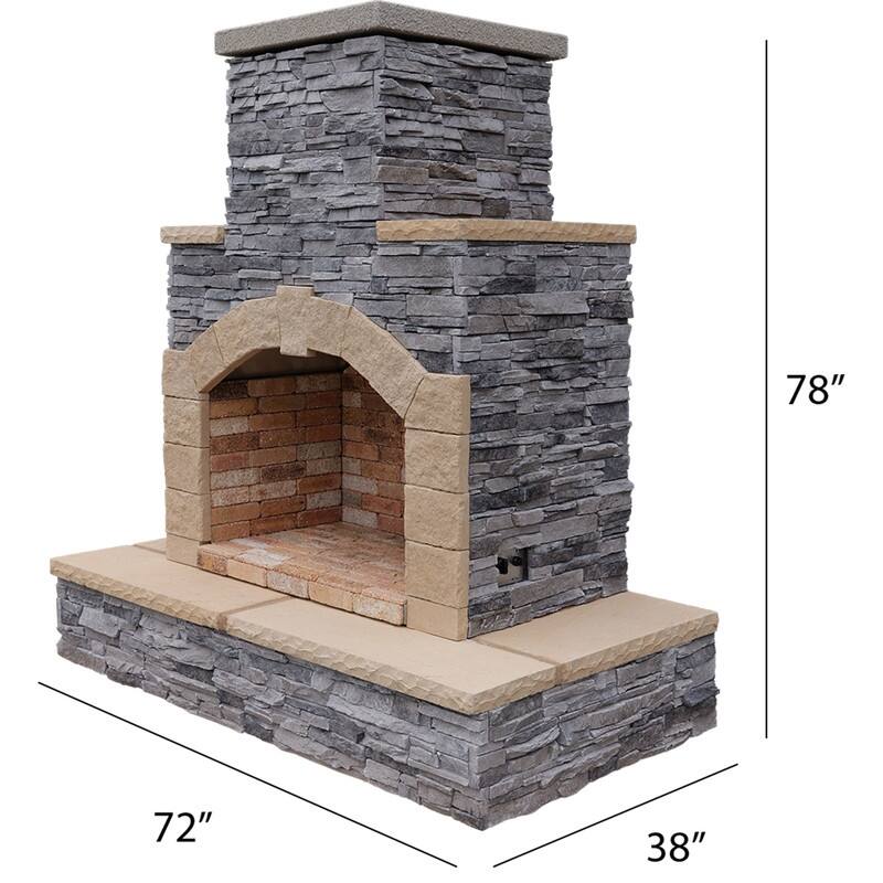 78 in. Stone Veneer and Tile Propane Gas Outdoor Fireplace