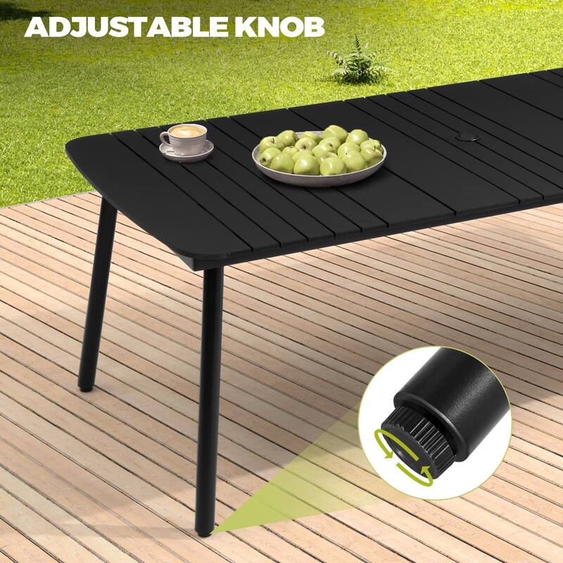7-PC Outdoor Patio Dining Set Rectangular Aluminum Table with Umbrella Hole with Rattan Chair
