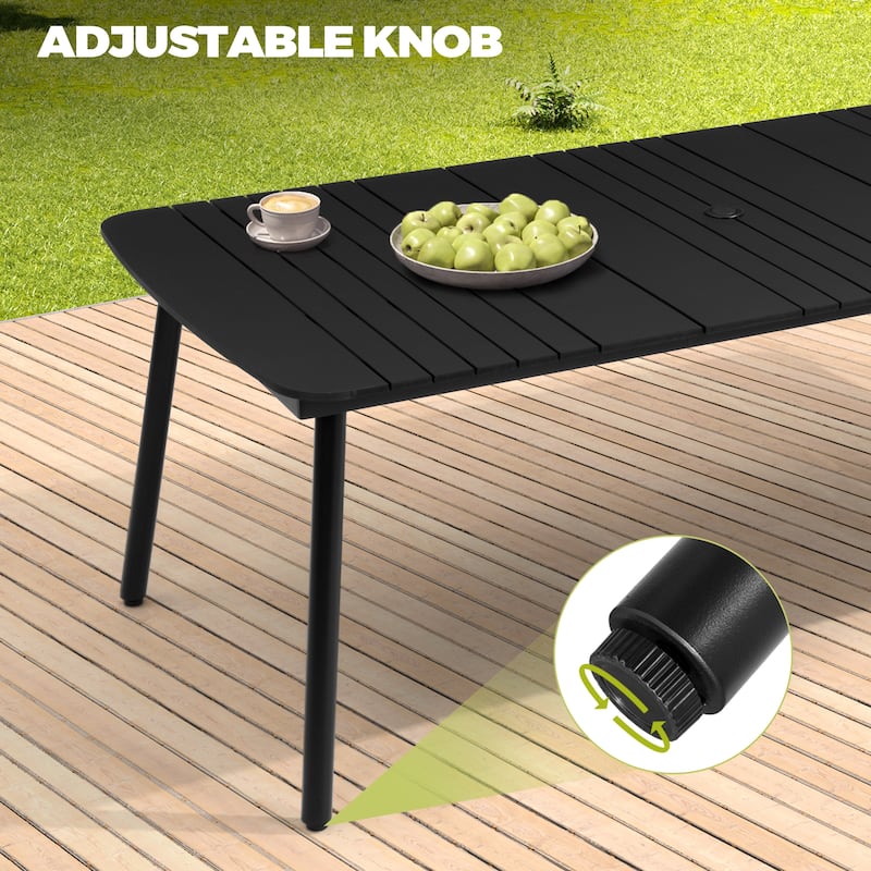 7/9PC Patio Dining Table Rectangular Aluminum Outdoor Table with Folding Chairs