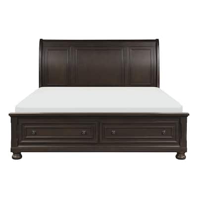 Grayish Brown Platform Bed with Footboard Storage 1pc