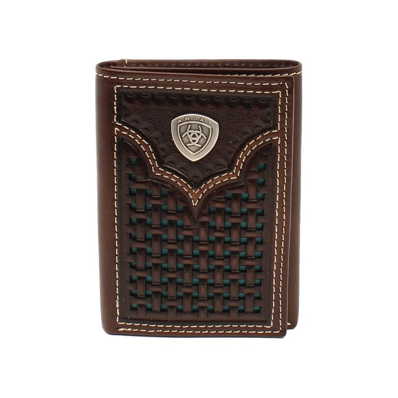 Ariat Mens Floral Tirquoise Edge Trifold Wallet