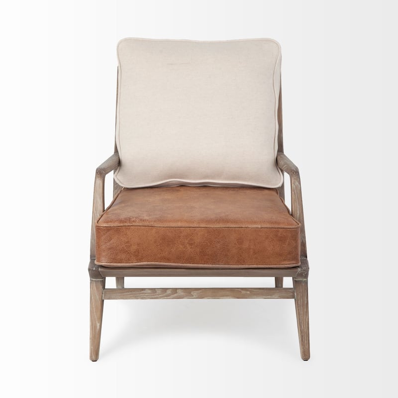 HomeRoots 24" Beige and Brown And Brown Leather Arm Chair - 24.01' X '32.28' X '31.88