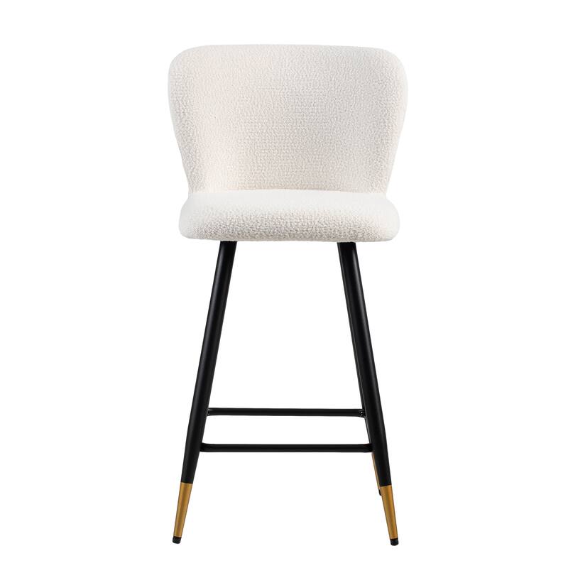 25.79'' modern style barstool, with white seats, black metal legs, and gold - tipped ends, Set of 2
