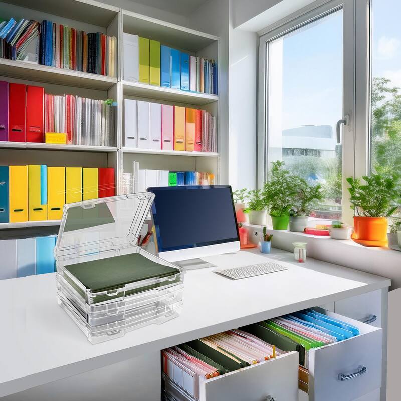 Sorbus Set of 3 Wide Hanging File Organizer Bin, Interior 10"x12" Clear Plastic Stackable for Document Storage