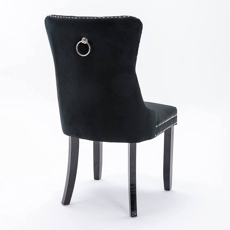 Set of 2 Velvet Dining Chairs – Tufted Upholstered Armless Accent Chairs with Nailhead Trim & Back Ring Pull