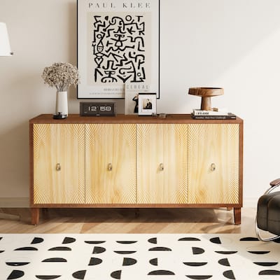 4 Door Storage Cabinet Brown Buffet Sideboard with Adjustable Shelves