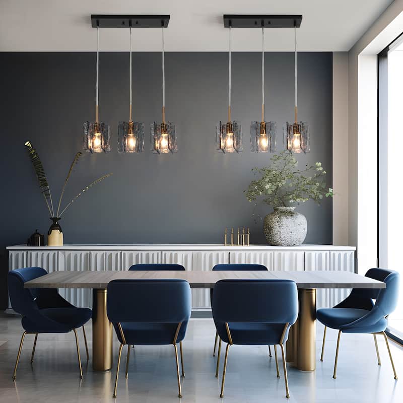 Kasy Modern 3-Light Linear Chandelier Textured Glass Pendant Lights for Kitchen Island Dining Room - L 18.1" x W 4.7" x H 8.7"