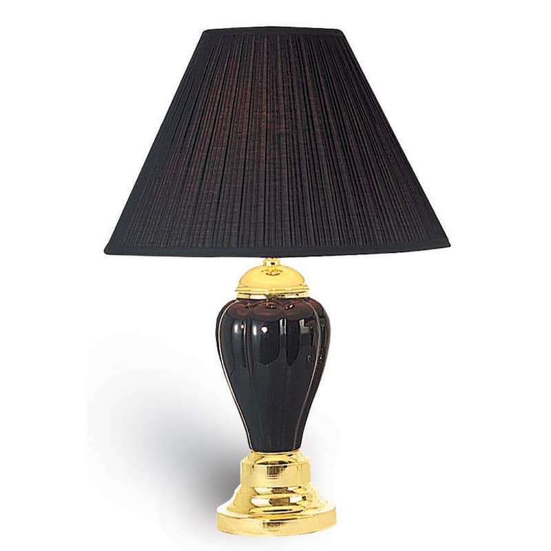 27" Tall Ceramic Table Lamp, Urn-Shaped with Black finish, Linen Shade - Black