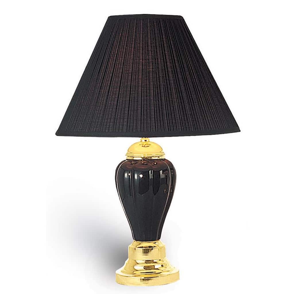27" Tall Ceramic Table Lamp, Urn-Shaped with Black finish, Linen Shade