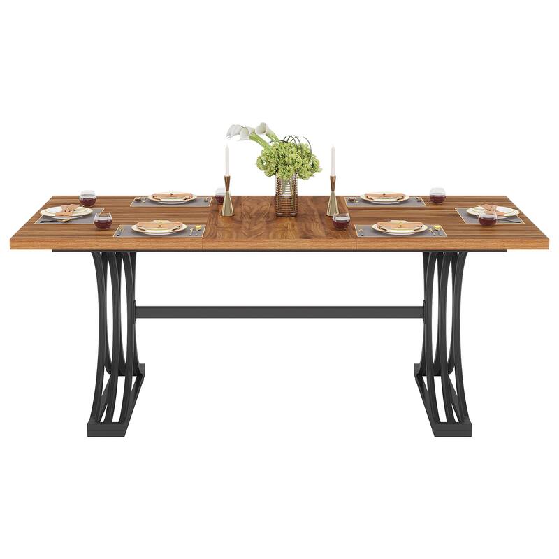 63-Inch Large Rectangular Dining Table, Modern Faux Marble Kitchen Table for Dining Room