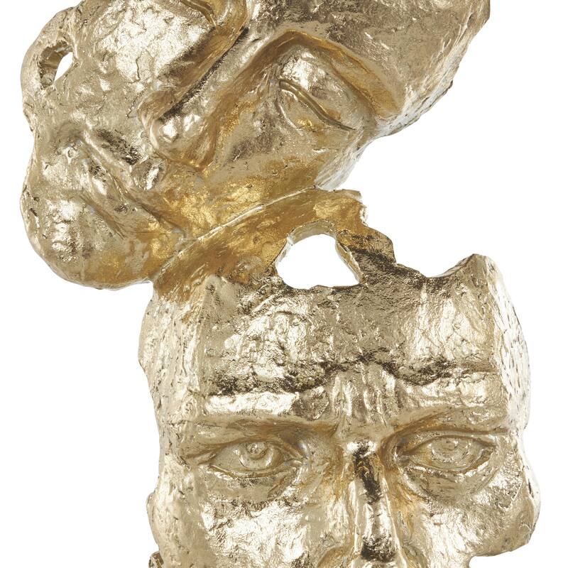 Polystone Mask Stacked Face Cutout Decorative Sculpture with Black Block Base - Gold - Roche River Decor
