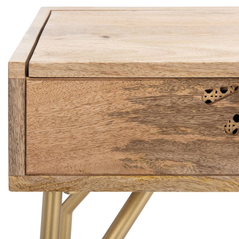 SAFAVIEH Renelde Modern 2-Drawer Natural Wood Vanity with Mirror - 35.4"x15.7"x30.3" - 35Wx16Dx30H