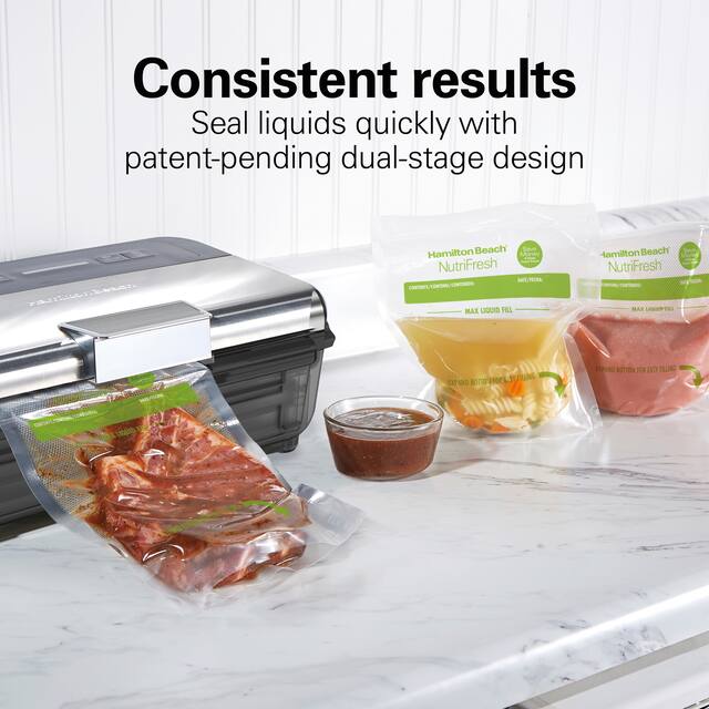Hamilton Beach NutriFresh Food Vacuum Sealer Machine for Liquids and Food Preservation with 2-Roll Storage