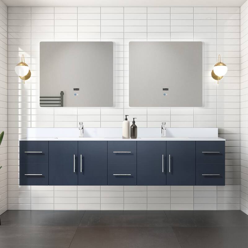 Geneva 84 in. W x 22 in. D Dark Grey Double Bath Vanity, Cultured Marble Top, Faucet Set, and 36 in. LED Mirrors