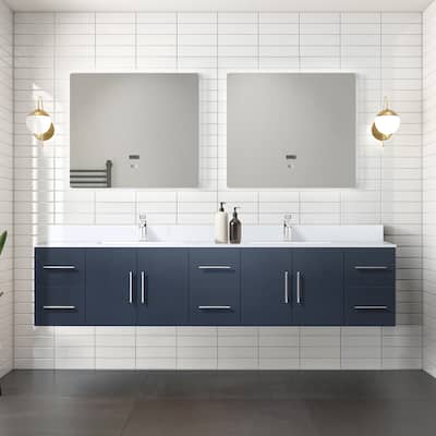 Geneva 84 in. W x 22 in. D Dark Grey Double Bath Vanity, White Quartz Top, Faucet Set, and 36 in. LED Mirrors