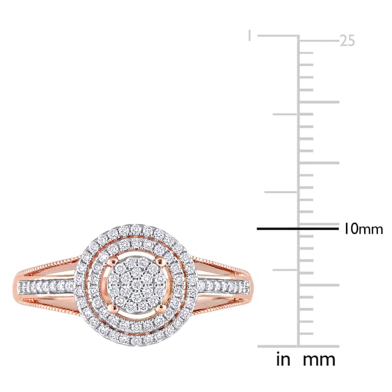 Miadora 1/4ct TDW Diamond Double Halo Split Shank Ring in 14k Rose Gold