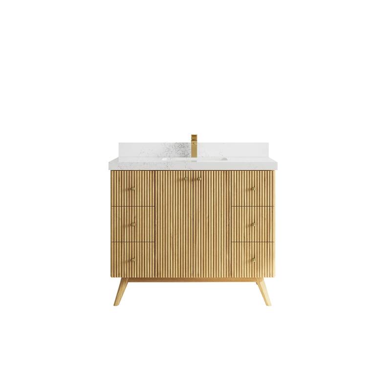 Willow Collections 42 in. W x 22 in. D Pasadena Solid TeakSingle Sink Bathroom Vanity with Countertop - 2"Empira White - Light Natural