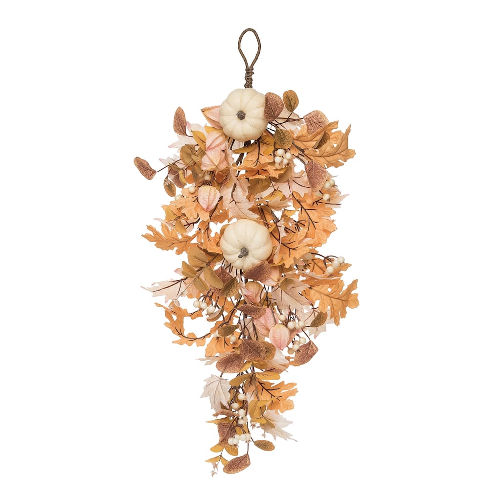 Transpac Synthetic Fabric 28 in. Orange Harvest Warm Wishes Teardrop