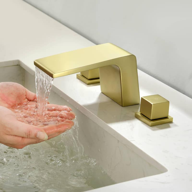 Widespread Bathroom Sink Faucet 3 Holes Waterfall Bathroom Faucet 8 Inch Modern Double Handle Vanity Basin Faucets With Valve