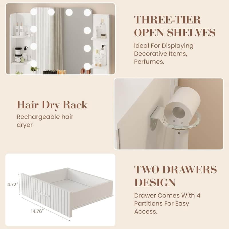 Makeup Vanity Desk Set with Mirror and 12 LED Lights