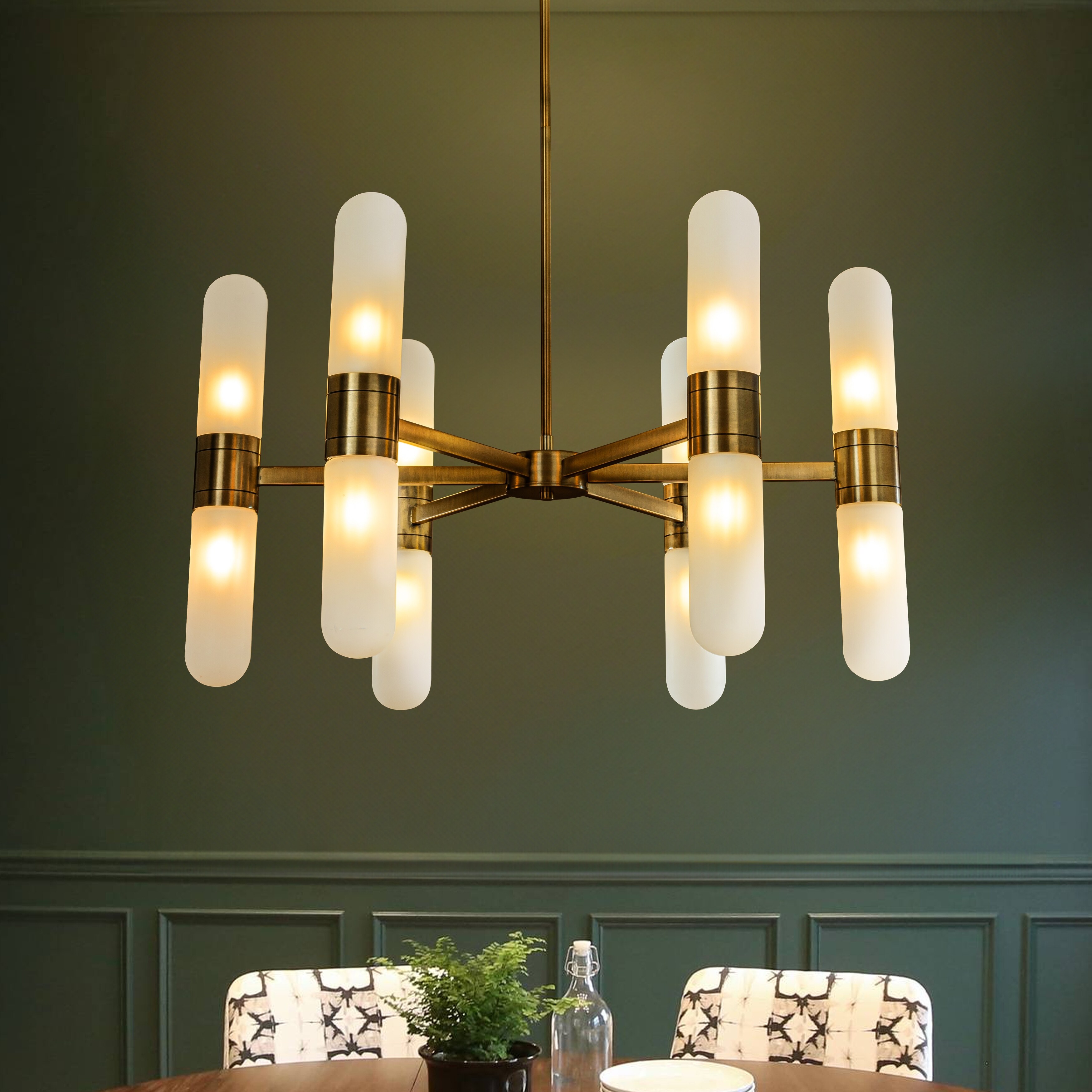 12 Light 35 Modern Round Dining Room Chandelier Bronze Classic Frosted Glass Kitchen Dinette Lighting W35
