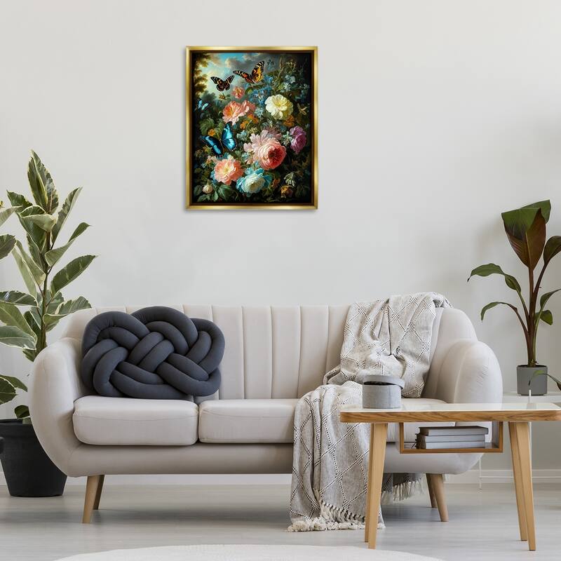 Stupell Blooming Roses & Monarch Butterflies Framed Floater Canvas Wall Art Design By Tabz Jones