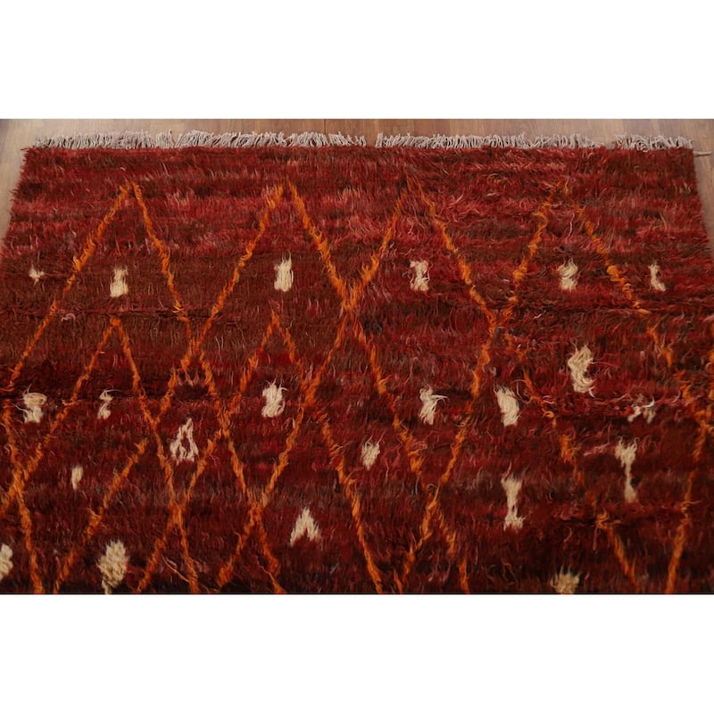 Hand Knotted Oriental 100% Wool Carpet Modern Geometric Red Moroccan Area Rug - 6' 4'' X 5' 0''